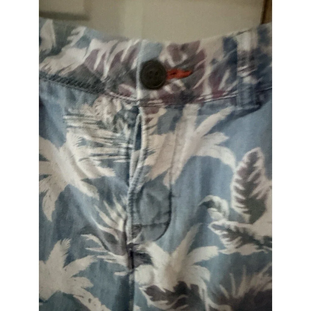 Superdry International Mens Palm Tree Chino Shorts 34W Blue Tropical Beach